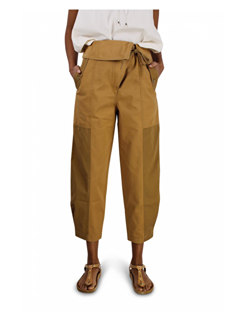 Broek paperbag asymmetrisch beige, kaki