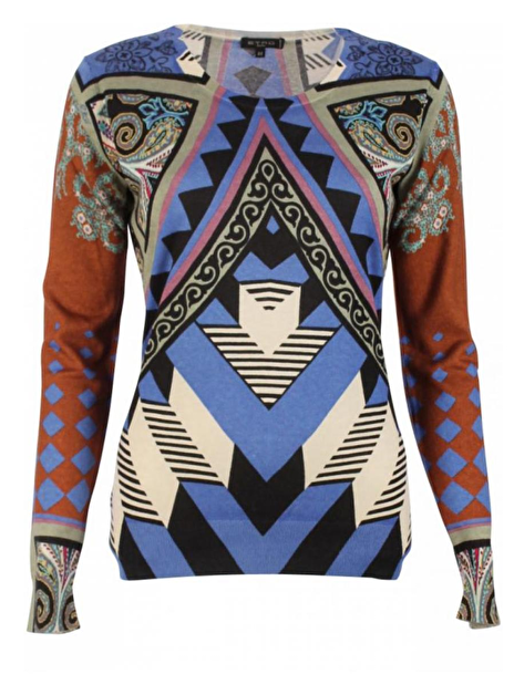 pull blauw dessin ronde hals