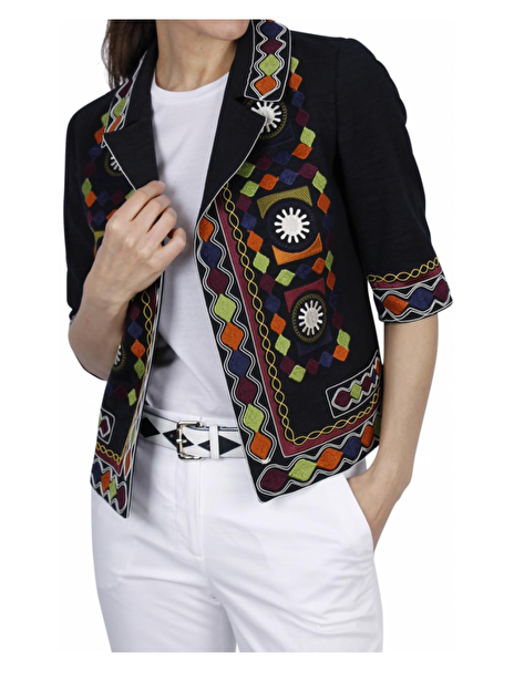 Blazer marine met etnisch borduur