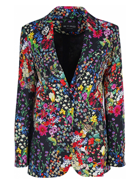 blazer lang zwart bloemen print