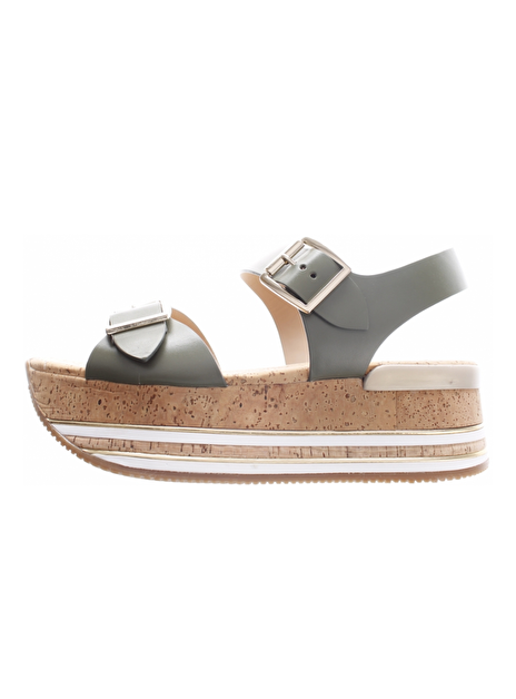 Sandaal olijf groen leder met plateauzool