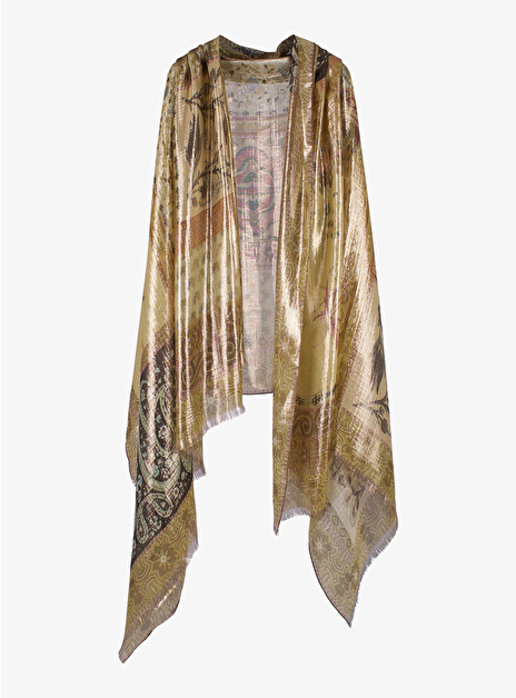 Shawl XL zijde dessin goudkleurig beige