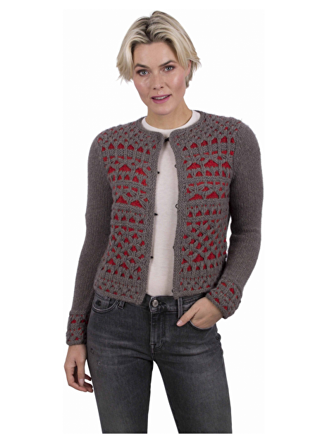 Vestje Victoria cashmere structuur taupe rood