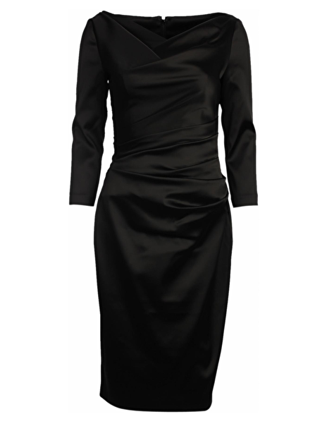 jurk satijn zwart met v hals hoog