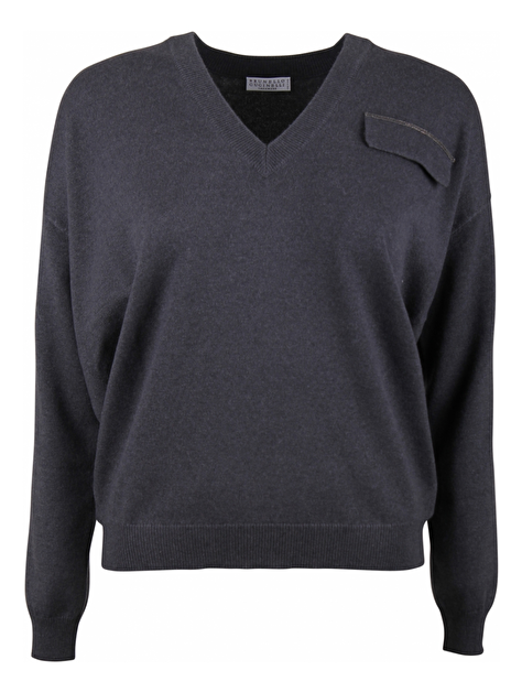 Pull cashmere v-hals antraciet