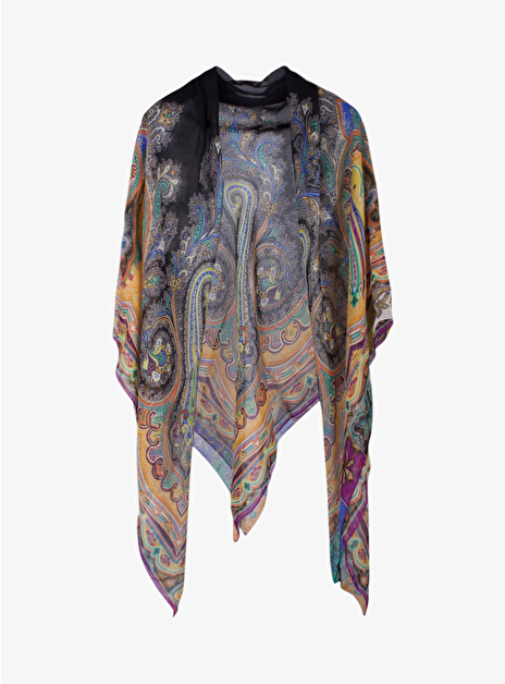 Shawl paisley dessin zwart, oranje, paars, blauw