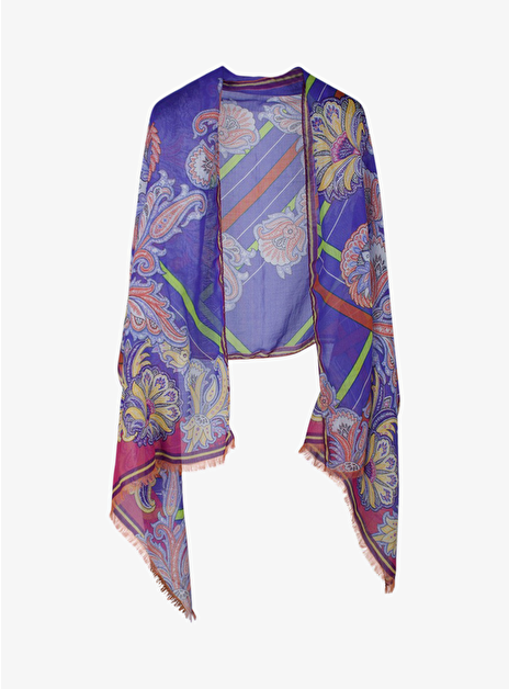Shawl cashmere lavendel blauw multicolor