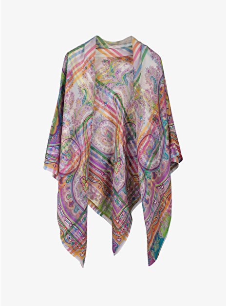 Shawl paisley ruit zijde oranje roze paars