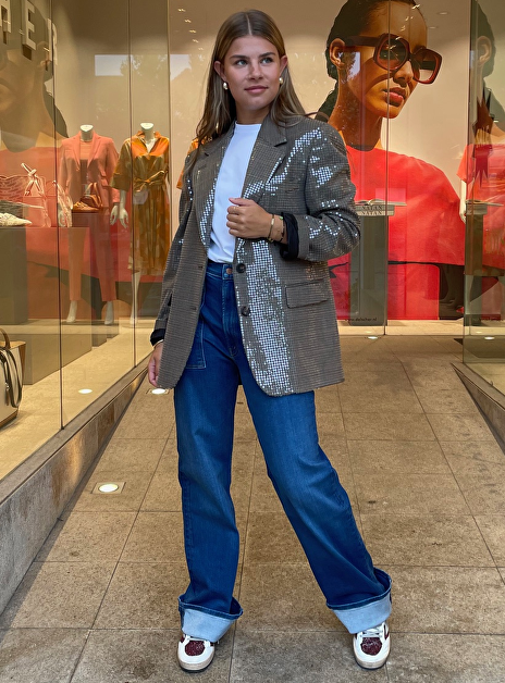 Blazer ruit shiny met pailletten