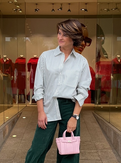 Blouse wit streep groen