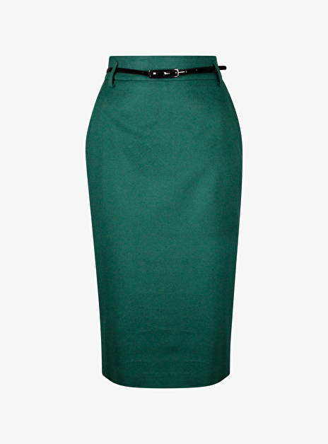 Rok ginseng groen recht wol met ceintuur