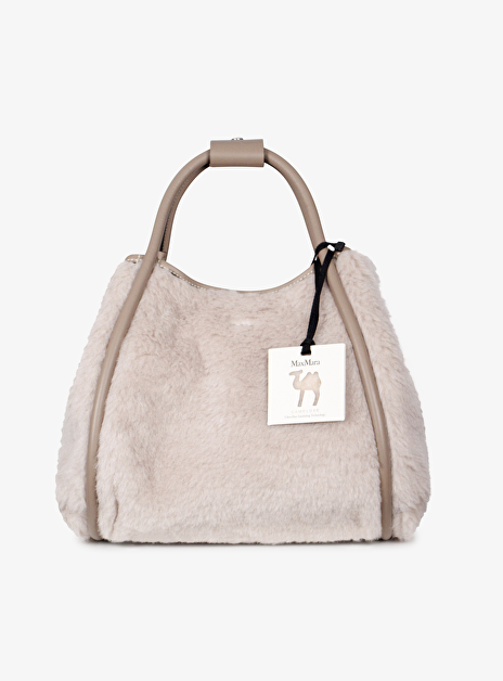 Tas tmarins1 teddy beige met camel lederen biezen en handvat
