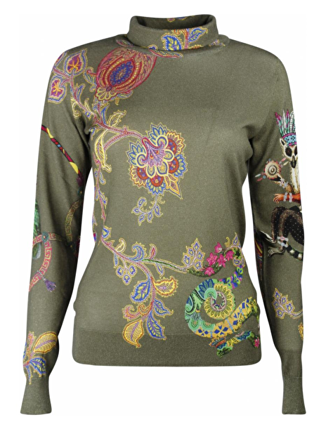 Pull turtle neck olijfgroen met dessin