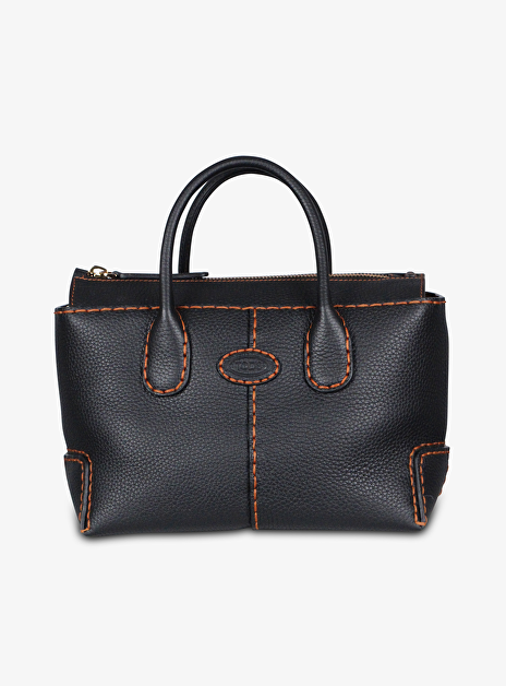 Dbs shopping zwart structuur leder met oranje zadelsteken