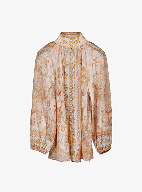 Blouse acacia oranje dessin linnen ramie