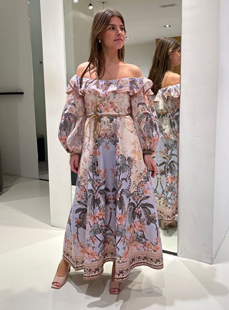 Jurk wylie offshoulder poeder blauw roze