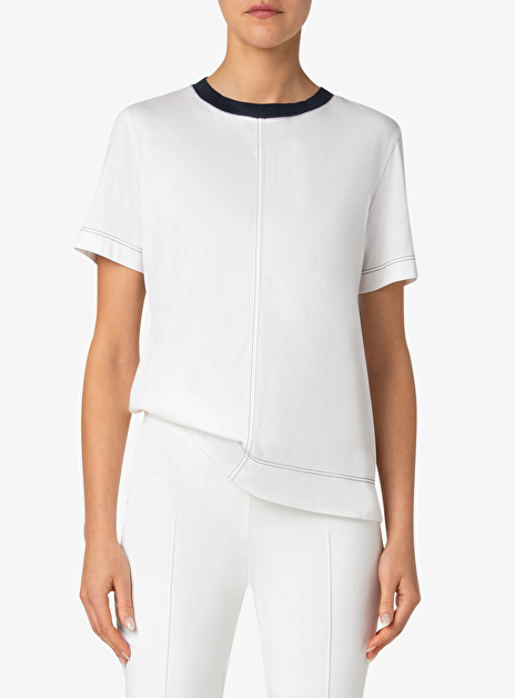 Shirt wit met marine stiksels