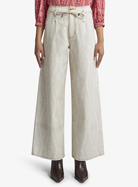 Jeans wide leg creme grijs paisley print