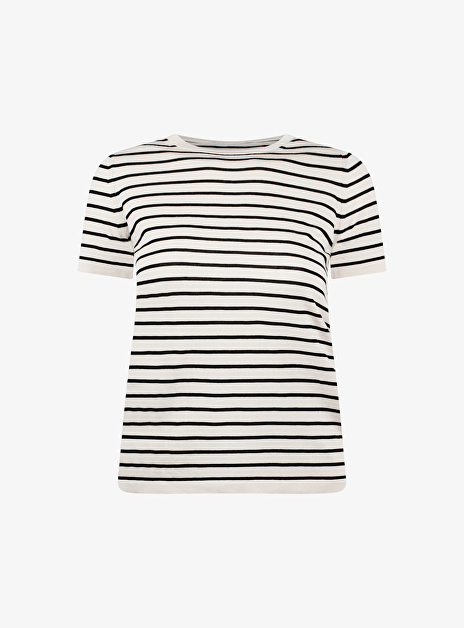 Pull streep korte mouw beige marine