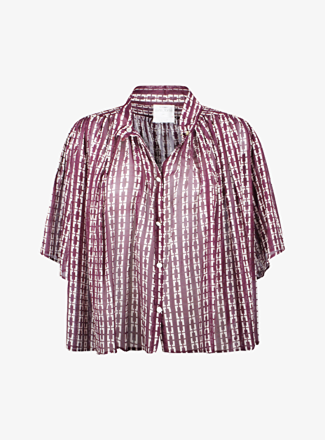 Blouse voile bordeaux offwhite grafische print