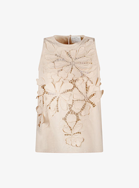 Top broderie nude mouwloos