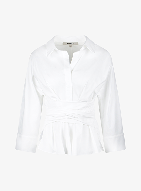 Blouse citron wit met strik taille