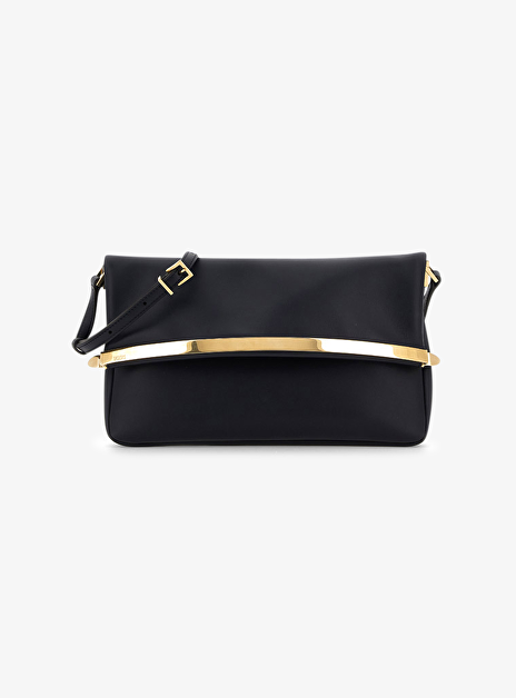 Tas clutch zwart met gouden detail en flap sluiting