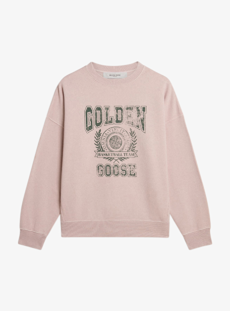 Sweater poederroze met groene opdruk