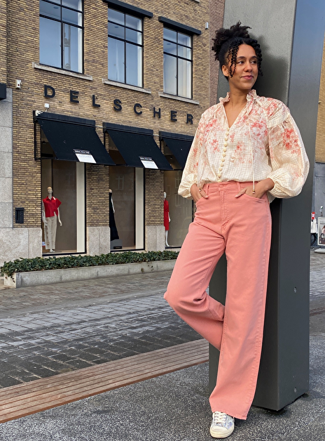 Blouse billow rami beige roze dessin