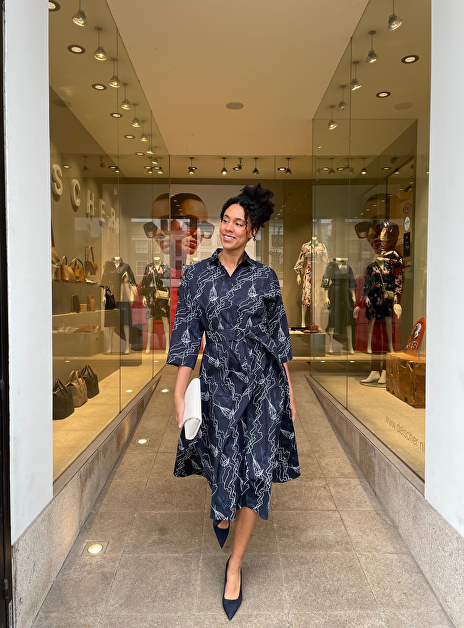 Jurk katoen marine wit navy dessin