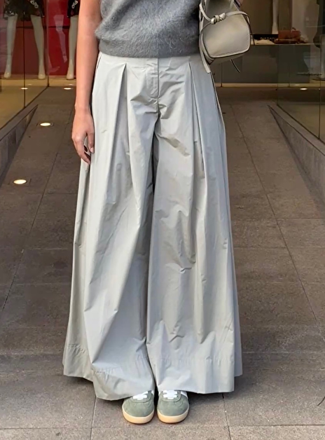 Pantalon KATOEN ZACHT groen extra wide leg