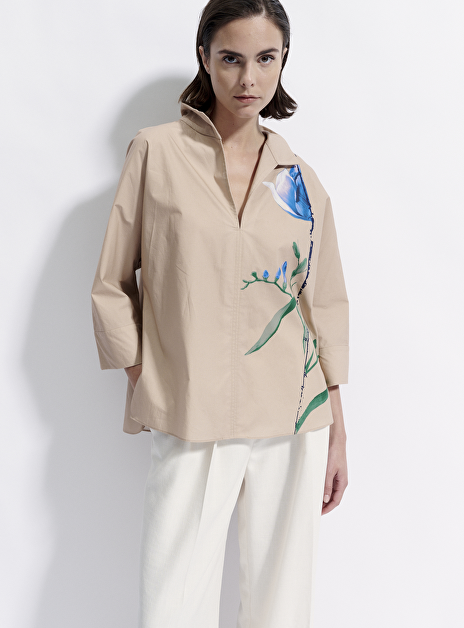 Blouse Cleo nude met dessin