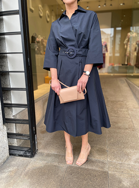 Jurk cuba technisch katoen marine met ceintuur