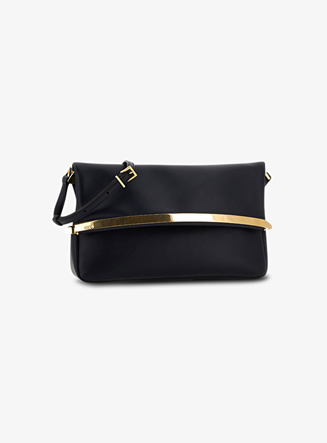 Tas clutch marine met gouden detail en flap sluiting
