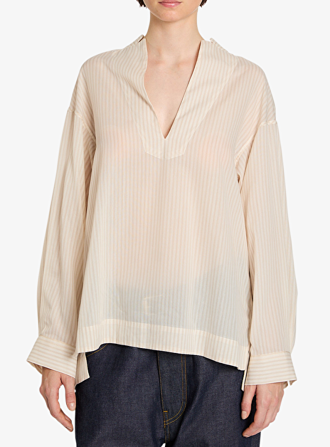 Blouse bess offwhite streep beige/grijs