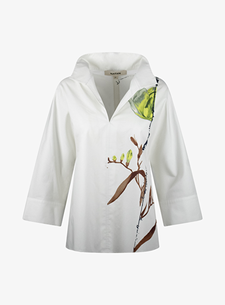 Blouse Cleo gebroken wit grijs groen met dessin