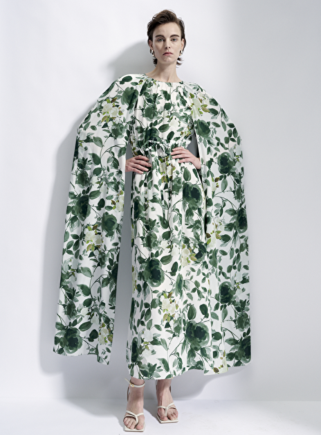 Jurk cintya wit met groen blader print