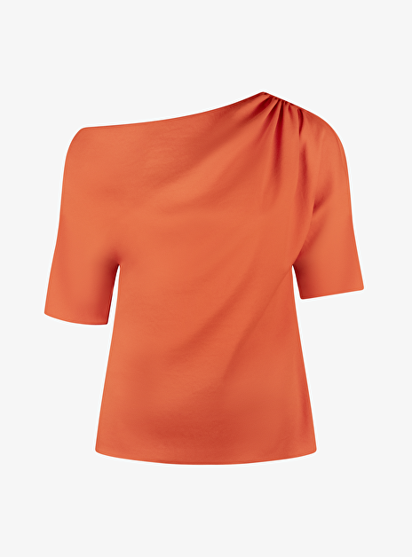 Top canari asymmetrisch koraalrood draperie en korte mouw