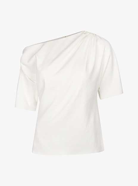 Top canari asymmetrisch offwhite draperie en korte mouw