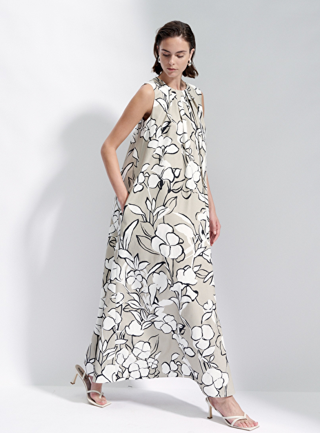 Jurk coltan beige wit bloemendessin