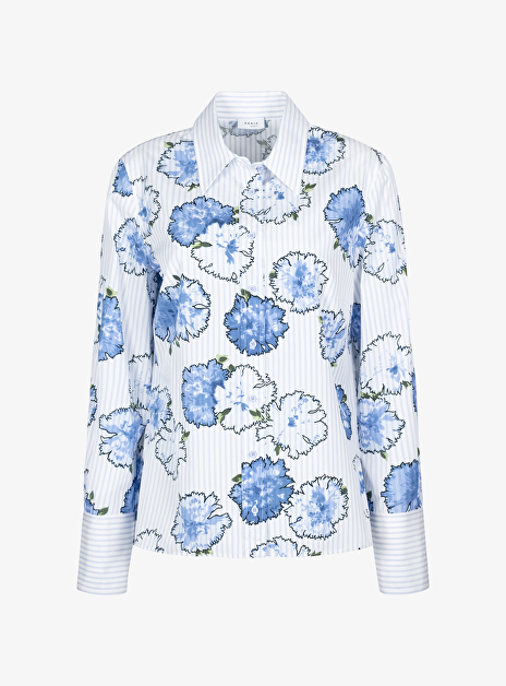 Blouse wit met blauw gestreept en bloemen dessin