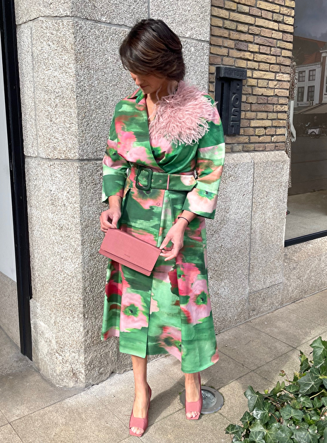 Jurk Cuba groen roze dessin met ceintuur