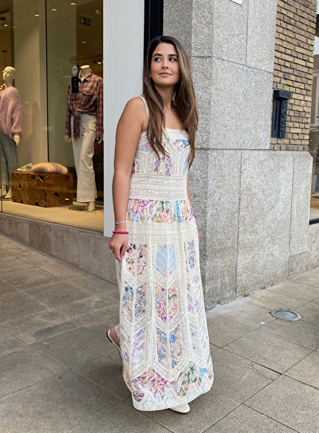 Jurk halliday lace trim bloem dessin multi color