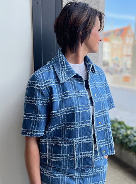 Jasje denim geruit korte mouw