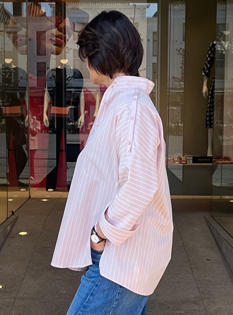 Blouse streep roze wit met knoopjes