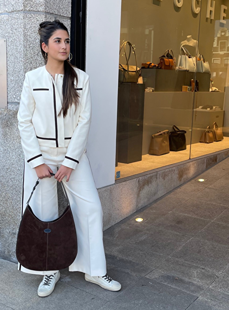 Blazer fiorito ronde hals offwhite met bruine bies