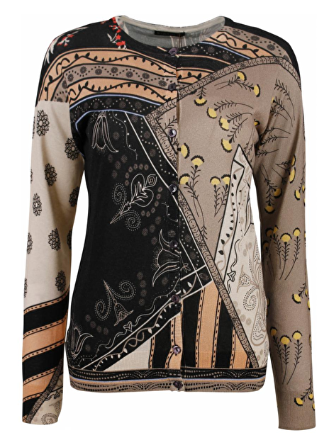 Vest zwart, beige motief