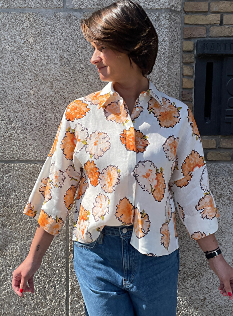 Blouse oranje dessin linnen