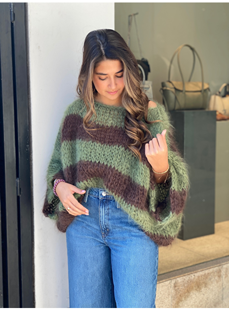 Pull streep bruin khaki