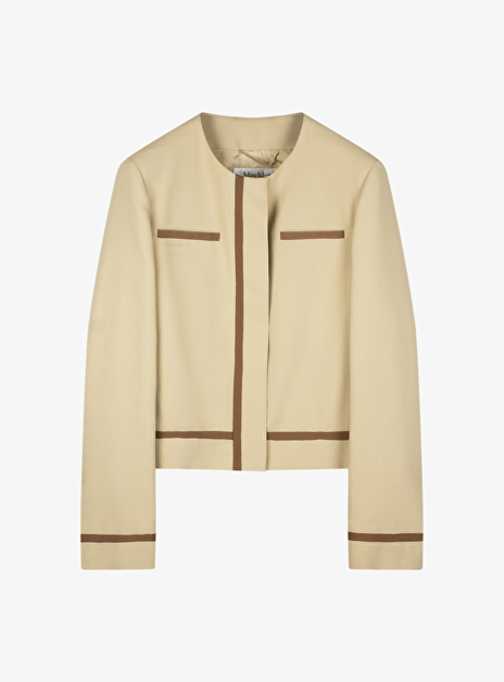 Blazer fiorito camel met ronde hals en bruine bies
